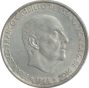 1966 SILVER 100 PESETAS SPAIN - SILVER WORLD COINS - Cambridgeshire Coins
