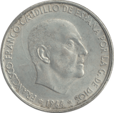 1966 SILVER 100 PESETAS SPAIN - SILVER WORLD COINS - Cambridgeshire Coins