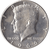 1966 SILVER HALF DOLLAR USA - SILVER WORLD COINS - Cambridgeshire Coins