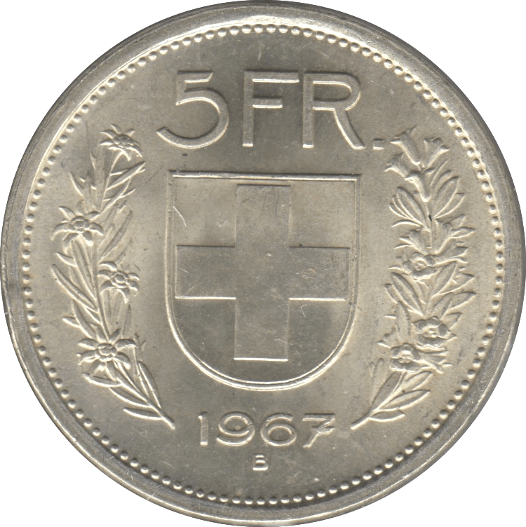 1967 5 SILVER SWISS FRANCS - SILVER WORLD COINS - Cambridgeshire Coins