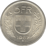 1967 5 SILVER SWISS FRANCS - SILVER WORLD COINS - Cambridgeshire Coins