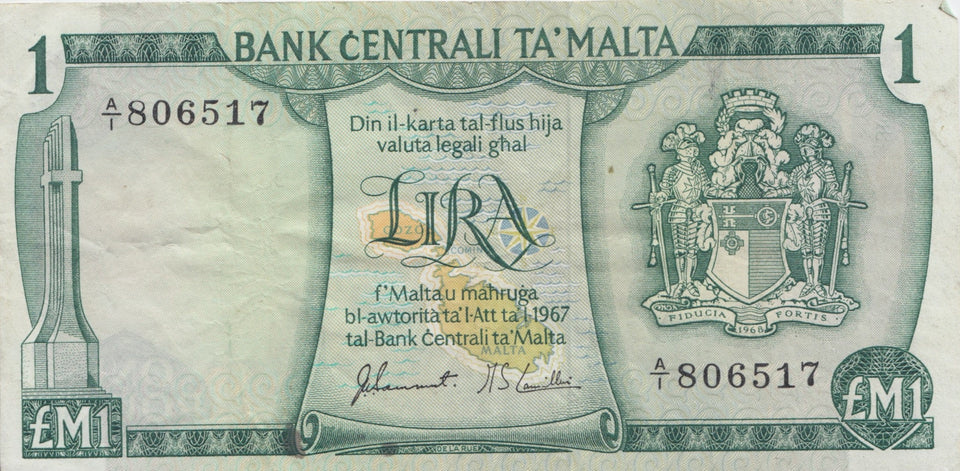 1967 ONE POUND BANKNOTE MALTA REF 889 - World Banknotes - Cambridgeshire Coins