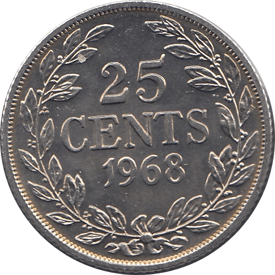 1968 25 CENTS LIBERIA - WORLD COINS - Cambridgeshire Coins