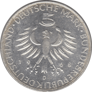 1968 GERMANY SILVER 5 MARKS ( UNC ) - SILVER WORLD COINS - Cambridgeshire Coins