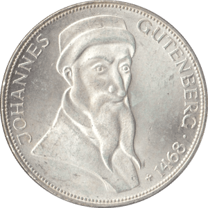 1968 JOHANNES GUTENBERG GERMANY SILVER 5 MARKS - SILVER WORLD COINS - Cambridgeshire Coins