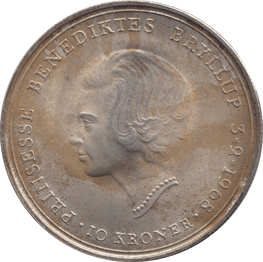1968 SILVER 10 KRONER DENMARK - SILVER WORLD COINS - Cambridgeshire Coins