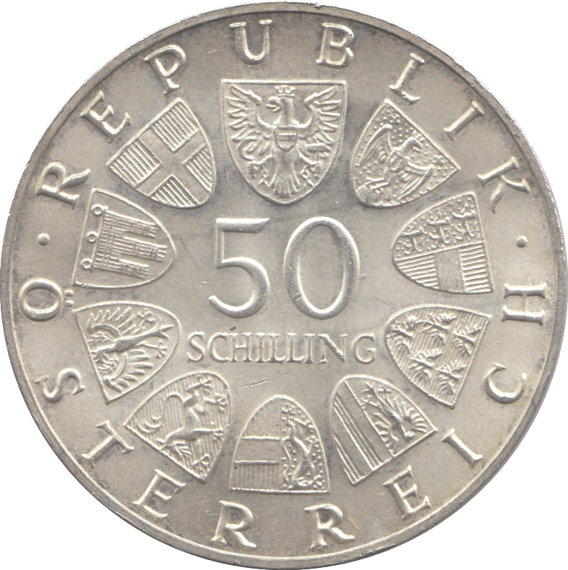 1968 SILVER 50 SCHILLING AUSTRIA - SILVER WORLD COINS - Cambridgeshire Coins