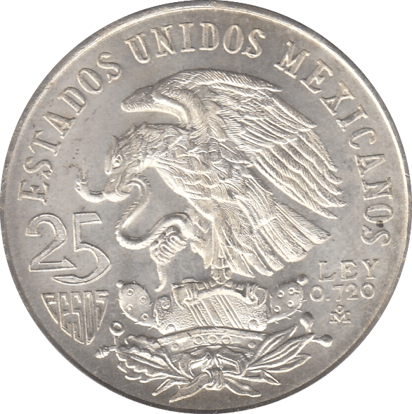 1968 SILVER MEXICO 25 PESOS - SILVER WORLD COINS - Cambridgeshire Coins