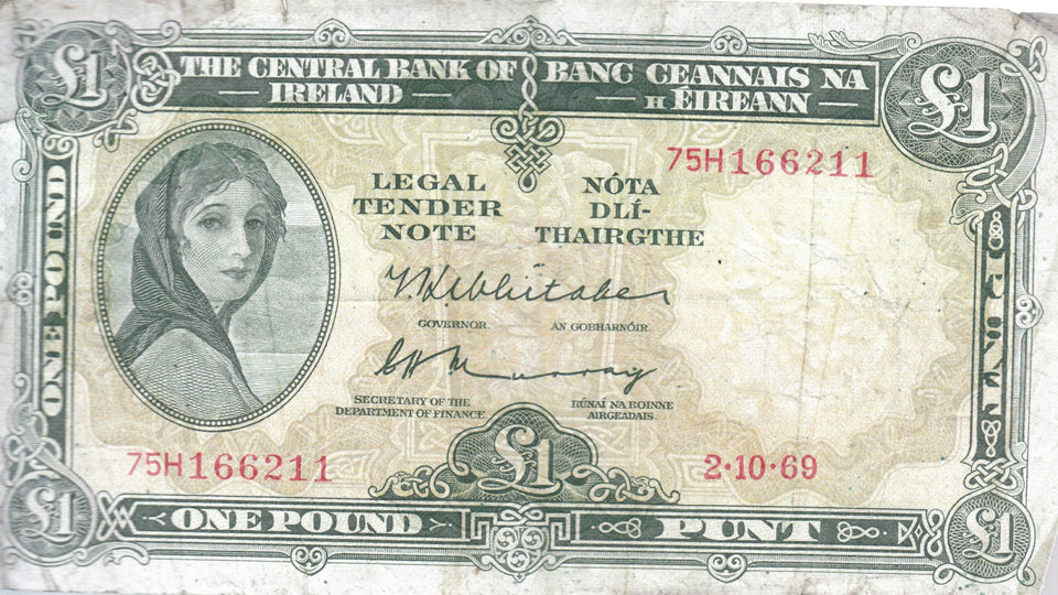 1969 £5 CENTRAL BANK OF IRELAND IRELAND BANKNOTE REF 106 - Irish Banknotes - Cambridgeshire Coins