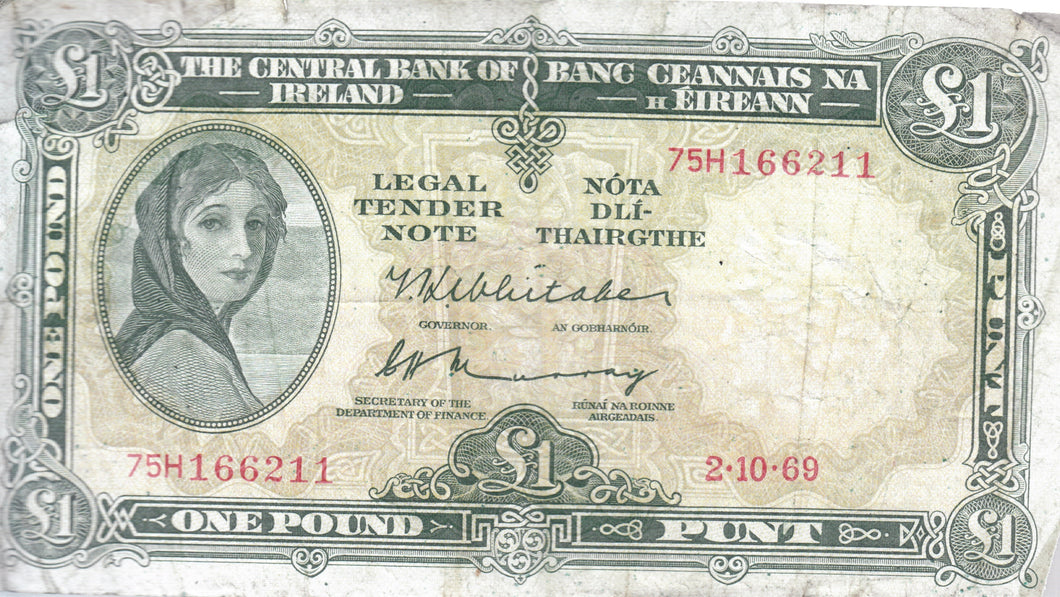 1969 £5 CENTRAL BANK OF IRELAND IRELAND BANKNOTE REF 106 - Irish Banknotes - Cambridgeshire Coins