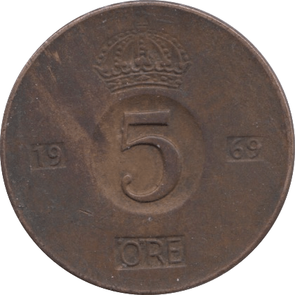 1969 5 ORE SWEDEN - WORLD COINS - Cambridgeshire Coins