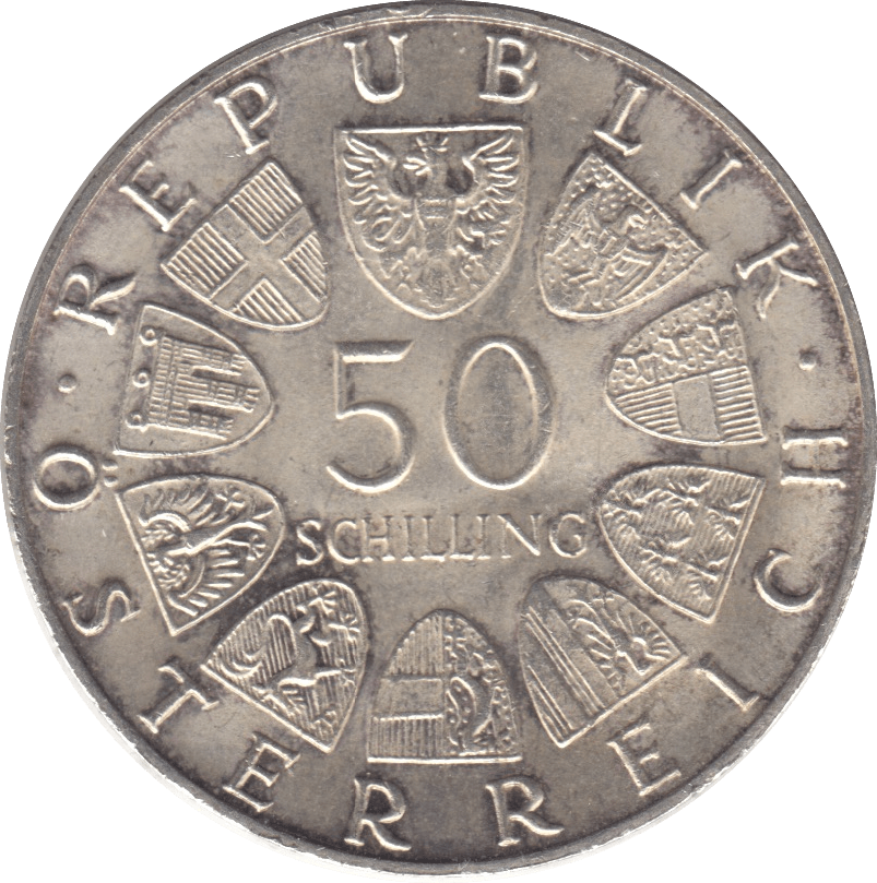 1969 AUSTRIA SILVER 50 SCHILLING - SILVER WORLD COINS - Cambridgeshire Coins