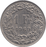 1969 SWITZERLAND ONE FRANC - WORLD COINS - Cambridgeshire Coins