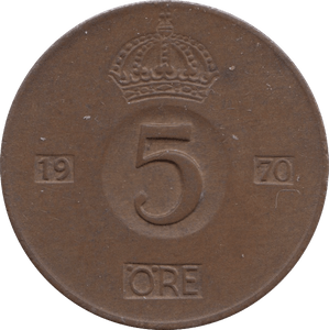 1970 5 ORE SWEDEN - WORLD COINS - Cambridgeshire Coins