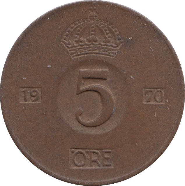 1970 5 ORE SWEDEN - WORLD COINS - Cambridgeshire Coins