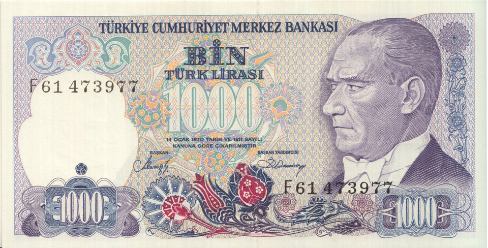 1970 BANK OF TURKEY 1000 LIRASI BANKNOTE REF 1303 - World Banknotes - Cambridgeshire Coins