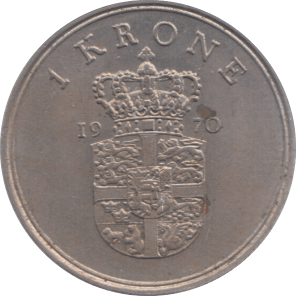 1970 DENMARK ONE KRONE - WORLD COINS - Cambridgeshire Coins