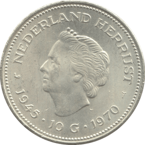 1970 SILVER 10 GULDEN NETHERLANDS QUEEN JULIANA 10 - WORLD SILVER COINS - Cambridgeshire Coins