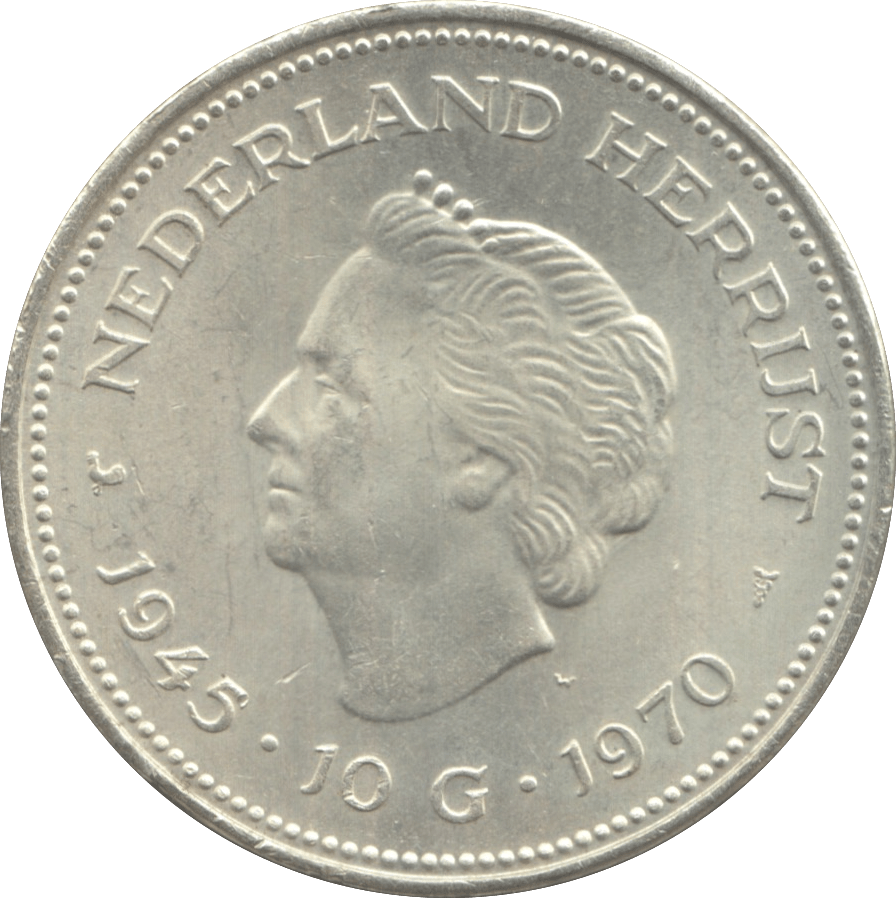 1970 SILVER 10 GULDEN NETHERLANDS QUEEN JULIANA 10 - WORLD SILVER COINS - Cambridgeshire Coins