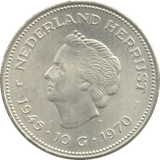 1970 SILVER 10 GULDEN NETHERLANDS QUEEN JULIANA 10 - WORLD SILVER COINS - Cambridgeshire Coins