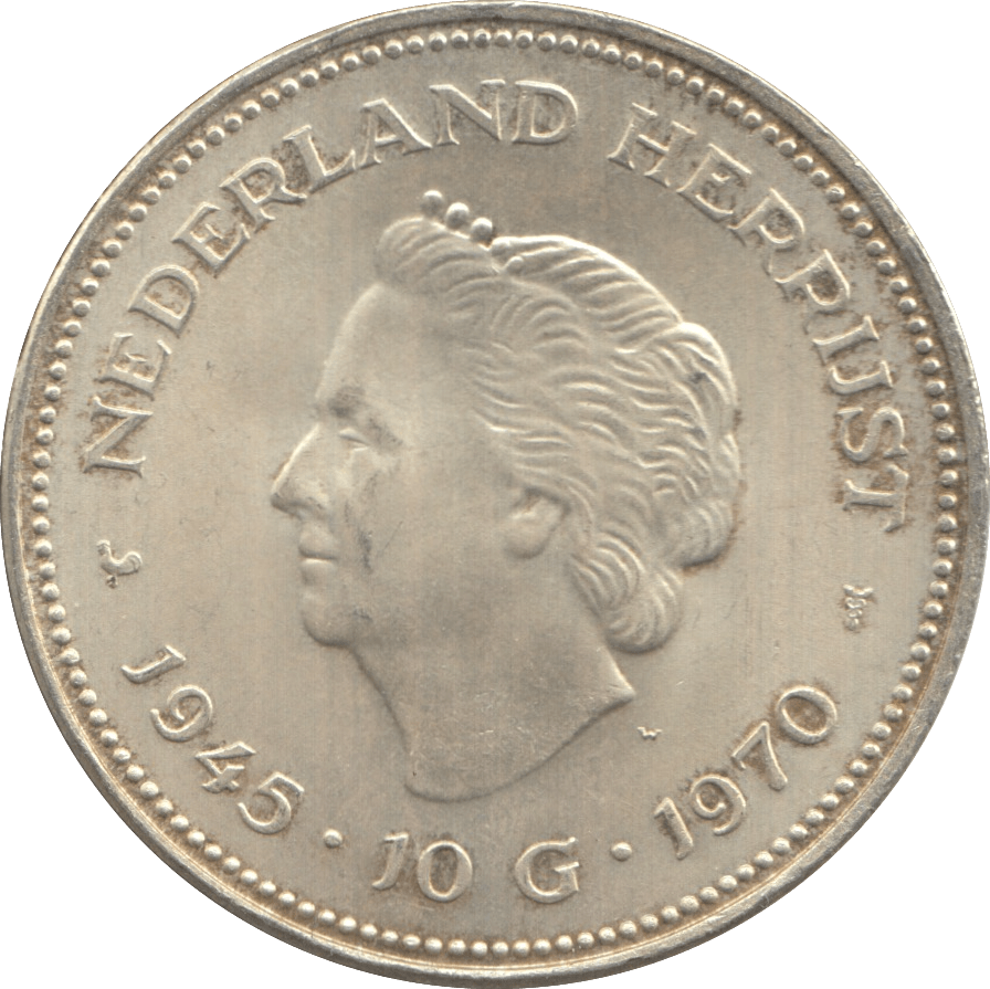 1970 SILVER 10 GULDEN NETHERLANDS QUEEN JULIANA 1 - WORLD SILVER COINS - Cambridgeshire Coins