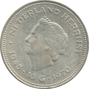 1970 SILVER 10 GULDEN NETHERLANDS QUEEN JULIANA 2 - WORLD SILVER COINS - Cambridgeshire Coins