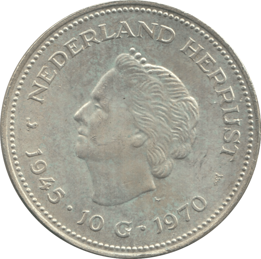 1970 SILVER 10 GULDEN NETHERLANDS QUEEN JULIANA 2 - WORLD SILVER COINS - Cambridgeshire Coins
