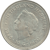 1970 SILVER 10 GULDEN NETHERLANDS QUEEN JULIANA 2 - WORLD SILVER COINS - Cambridgeshire Coins