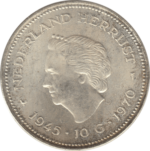 1970 SILVER 10 GULDEN NETHERLANDS QUEEN JULIANA 3 - WORLD SILVER COINS - Cambridgeshire Coins