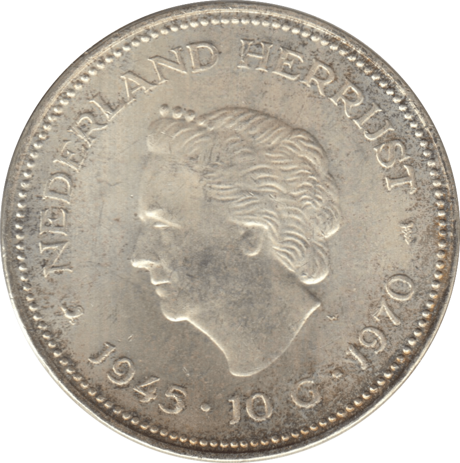 1970 SILVER 10 GULDEN NETHERLANDS QUEEN JULIANA 3 - WORLD SILVER COINS - Cambridgeshire Coins