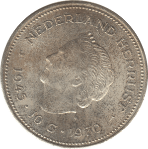 1970 SILVER 10 GULDEN NETHERLANDS QUEEN JULIANA 4 - WORLD SILVER COINS - Cambridgeshire Coins