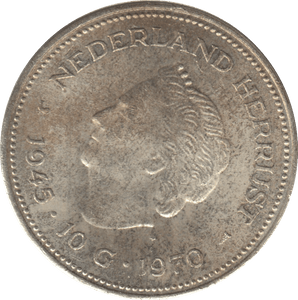 1970 SILVER 10 GULDEN NETHERLANDS QUEEN JULIANA 4 - WORLD SILVER COINS - Cambridgeshire Coins