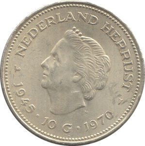 1970 SILVER 10 GULDEN NETHERLANDS QUEEN JULIANA 5 - WORLD SILVER COINS - Cambridgeshire Coins