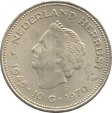 1970 SILVER 10 GULDEN NETHERLANDS QUEEN JULIANA 5 - WORLD SILVER COINS - Cambridgeshire Coins