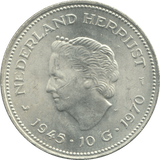 1970 SILVER 10 GULDEN NETHERLANDS QUEEN JULIANA 6 - WORLD SILVER COINS - Cambridgeshire Coins