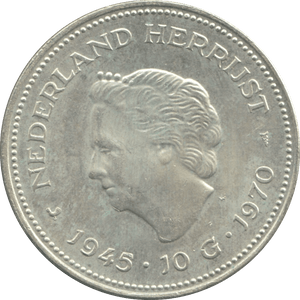 1970 SILVER 10 GULDEN NETHERLANDS QUEEN JULIANA 8 - WORLD SILVER COINS - Cambridgeshire Coins