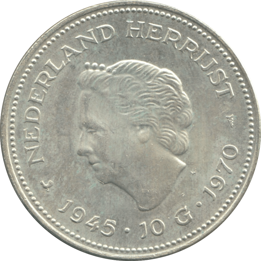1970 SILVER 10 GULDEN NETHERLANDS QUEEN JULIANA 8 - WORLD SILVER COINS - Cambridgeshire Coins