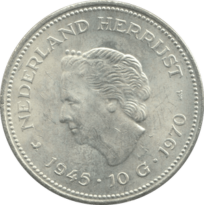 1970 SILVER 10 GULDEN NETHERLANDS QUEEN JULIANA 9 - WORLD SILVER COINS - Cambridgeshire Coins