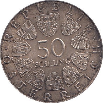 1970 SILVER AUSTRIAN 50 SCHILLING - SILVER WORLD COINS - Cambridgeshire Coins