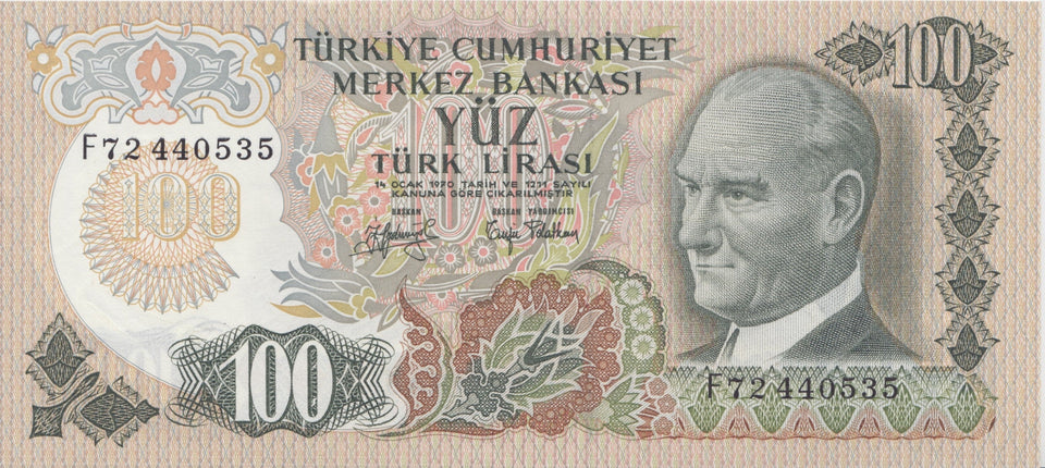 1970s 100 LIRA BANKNOTE TURKEY REF 989 - World Banknotes - Cambridgeshire Coins