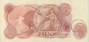1970'S TEN SHILLINGS BANKNOTE HOLLOM USED - 10 Shillings Banknotes - Cambridgeshire Coins