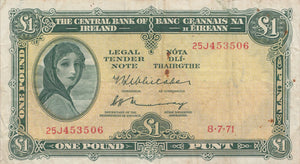 1971 £5 CENTRAL BANK OF IRELAND IRELAND BANKNOTE REF IRE-6 - Irish Banknotes - Cambridgeshire Coins