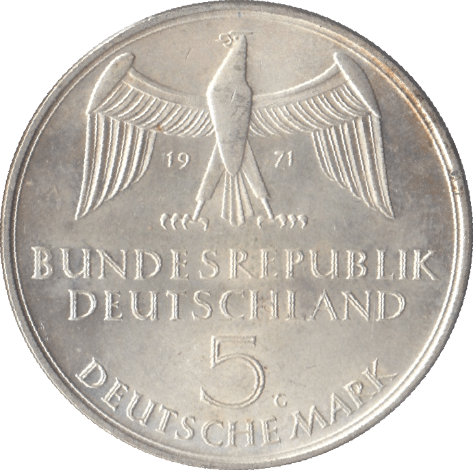 1971 DEM DEUTSCHEN VOLKE GERMANY SILVER 5 MARKS - SILVER WORLD COINS - Cambridgeshire Coins