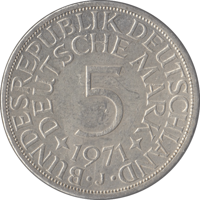 1971 GERMANY SILVER 5 MARKS - SILVER WORLD COINS - Cambridgeshire Coins