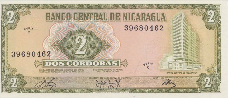 1972 2 CORDOBAR BANKNOTE NICARAGUA REF 911 - World Banknotes - Cambridgeshire Coins