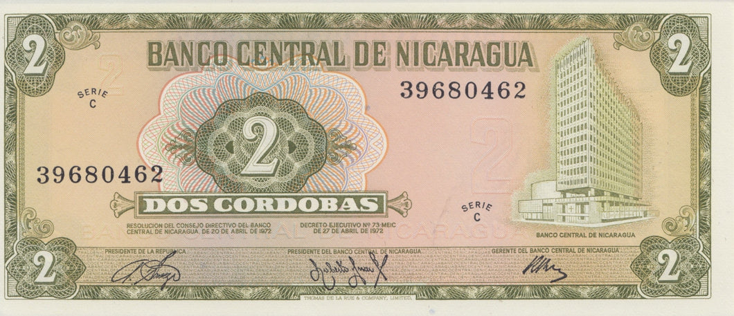 1972 2 CORDOBAR BANKNOTE NICARAGUA REF 911 - World Banknotes - Cambridgeshire Coins