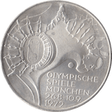 1972 GERMANY MUNICH OLYMPIAD SILVER 10 MARKS - SILVER WORLD COINS - Cambridgeshire Coins