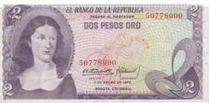 1973 2 PESOS BANKNOTE COLOMBIA REF 689 - World Banknotes - Cambridgeshire Coins