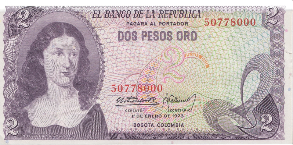 1973 2 PESOS BANKNOTE COLOMBIA REF 689 - World Banknotes - Cambridgeshire Coins