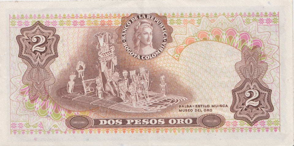 1973 2 PESOS BANKNOTE COLOMBIA REF 689 - World Banknotes - Cambridgeshire Coins